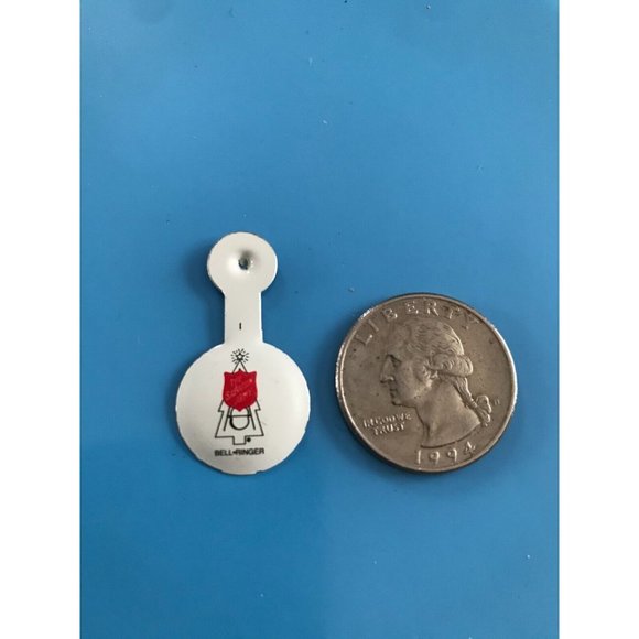 Vintage The Salvation Army Bell Ringer Merry Christmas Metal Tab Button Pin - Picture 2 of 3
